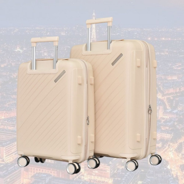 Практични авио куфари с четири колелца, въртящи се нa 360 градуса, полипропилен - CREAM 2333 20+24 инча